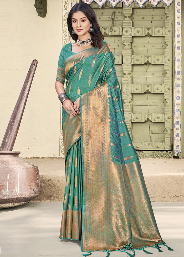 Sea Green Spun Silk Saree With Blouse Piece Outlet Discount Authentic