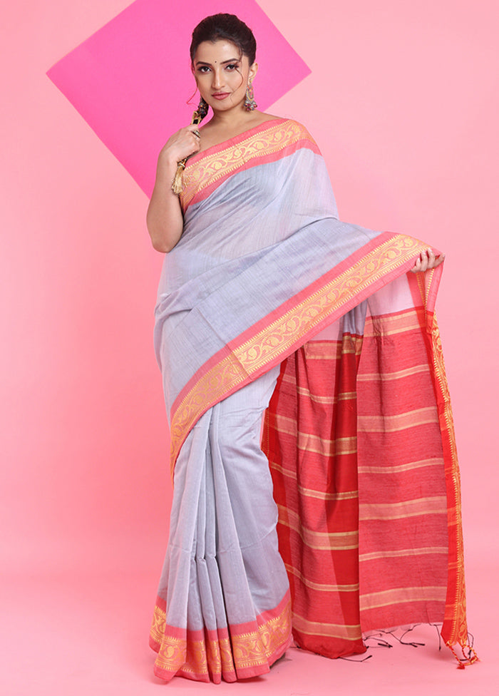 Grey Cotton Saree With Blouse Piece Discount Store