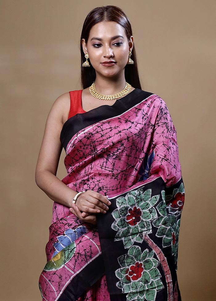 Pink Printed Pure Silk Saree Without Blouse Piece Discount Pay With Paypal