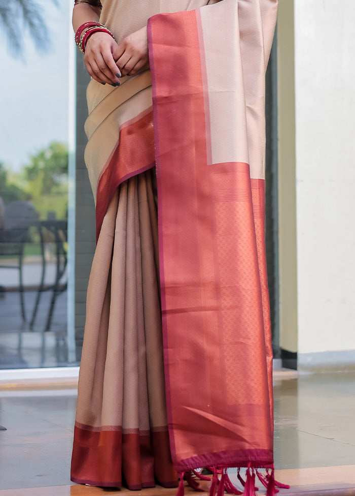 Beige Kanjivaram Silk Saree With Blouse Piece Best Seller