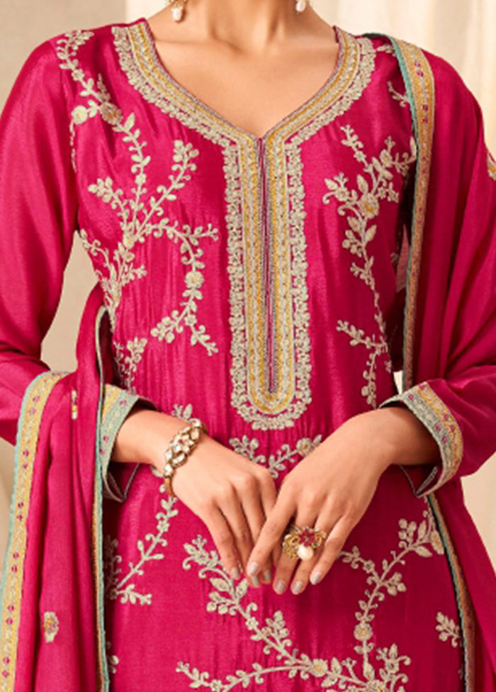 3 Pc Pink Unstitched Silk Suit Set 2025 New Cheap Online