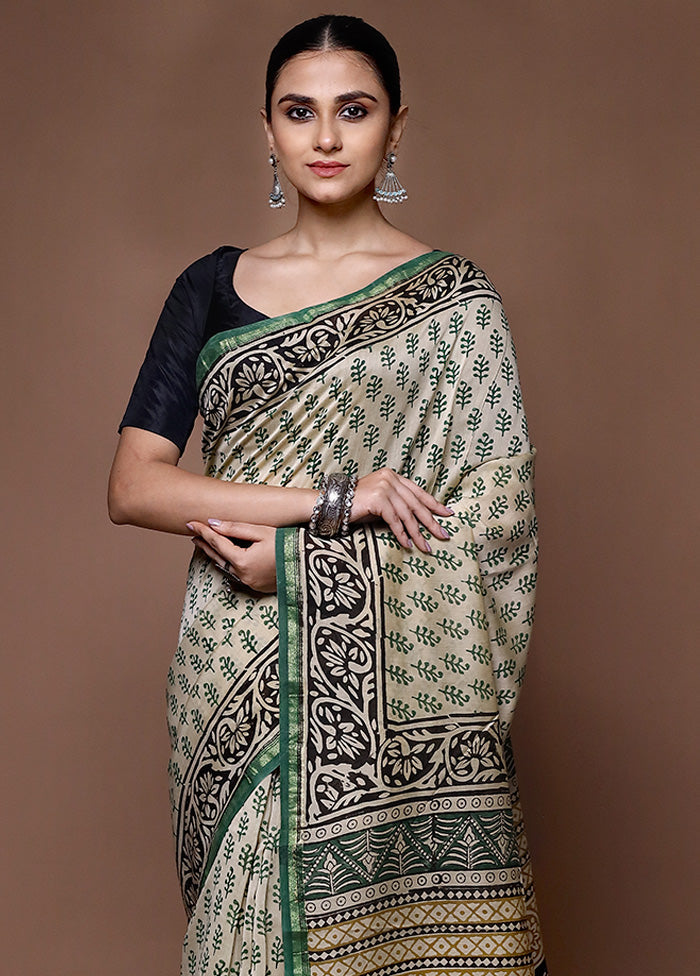 Cream Chanderi Cotton Saree With Blouse Piece New Arrival Cheap Online