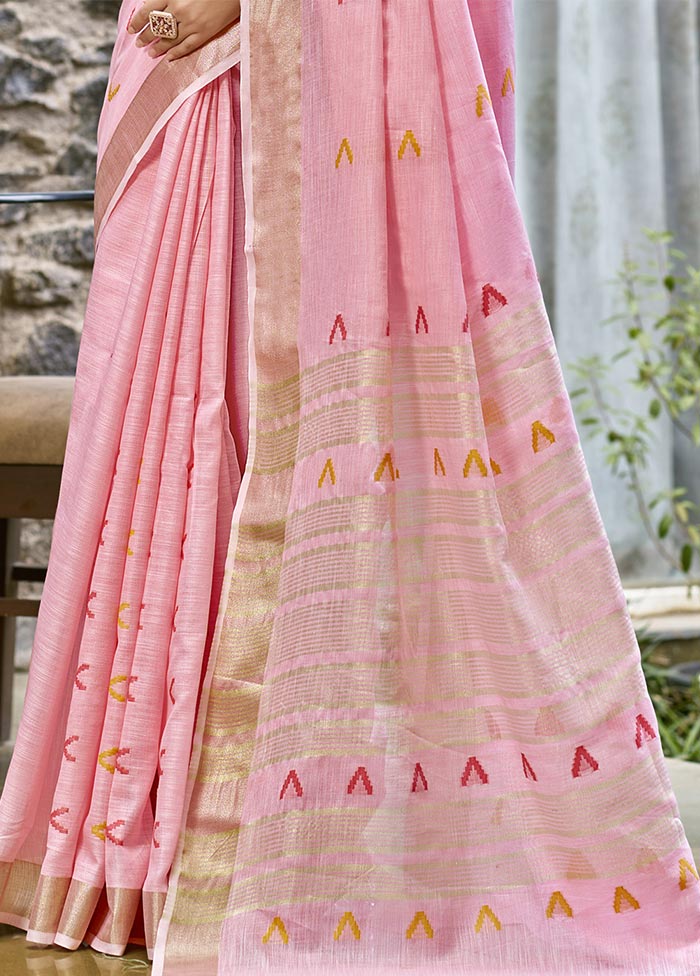 Pink Cotton Saree With Blouse Piece Very Cheap