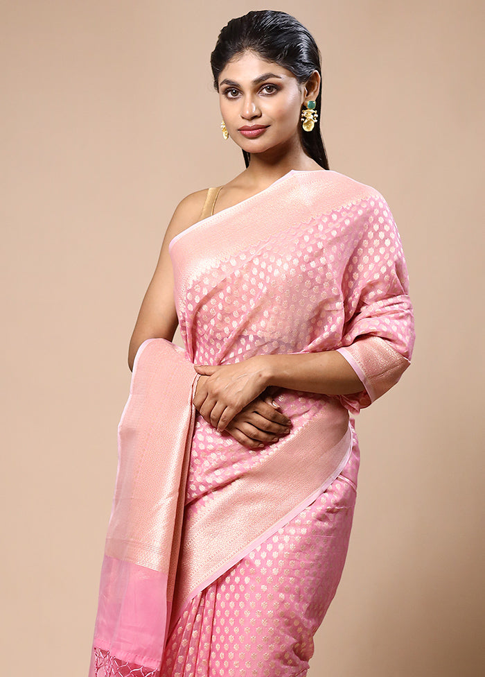 Pink Kora Silk Saree With Blouse Piece High Quality Buy Online