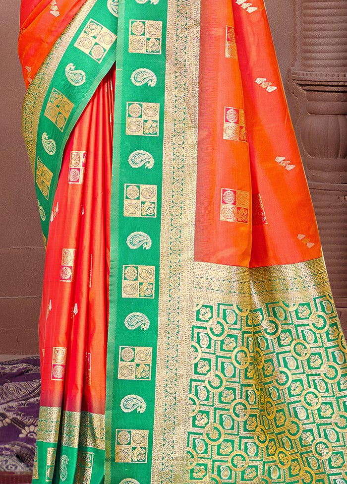 Orange Dupion Silk Saree With Blouse Piece Outlet Top Quality