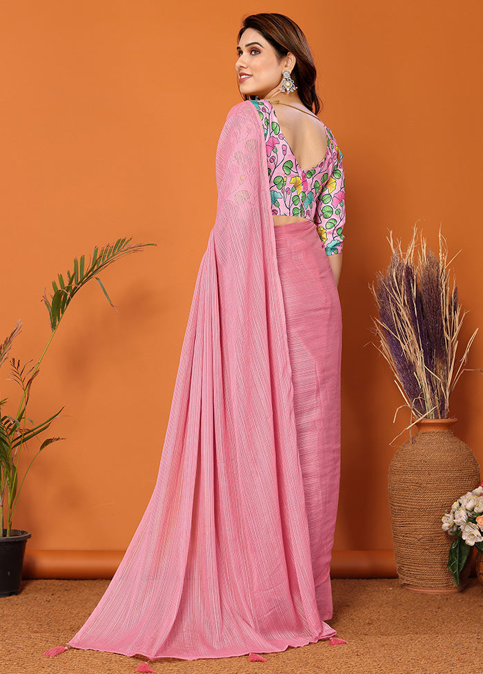 Pink Spun Silk Saree With Blouse Piece Free Shipping With Paypal