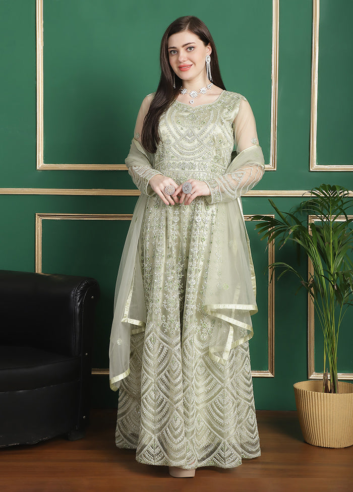 Pista Green Semi Stitched Net Indian Dress Grey Outlet Store Online