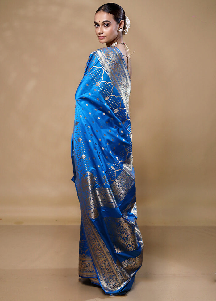 Blue Banarasi Silk Saree With Blouse Piece Cheap Sale Visit New