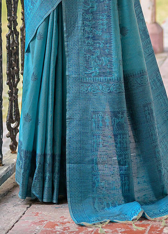 Sky Blue Spun Silk Saree With Blouse Piece Clearance Great Deals