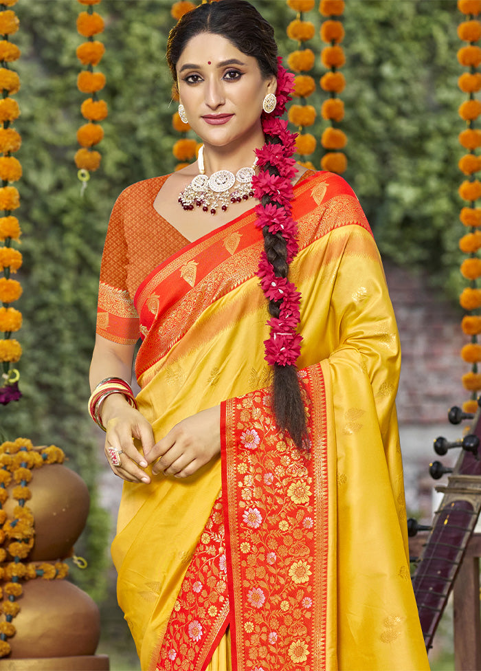 Yellow Dupion Silk Saree With Blouse Piece 2025 Newest Sale Online