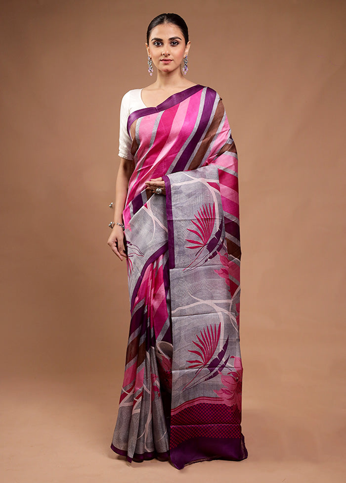 Pink Printed Pure Silk Saree Without Blouse Piece Free Shipping Shop Offer