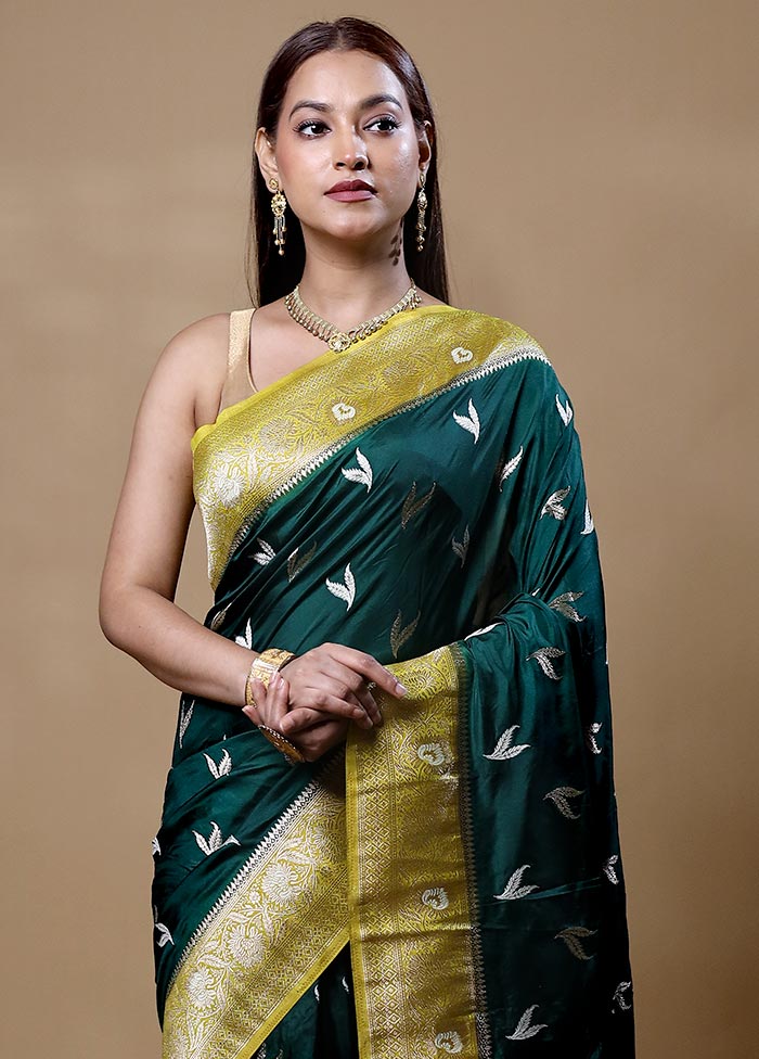 Green Dupion Silk Saree With Blouse Piece Buy Cheap 2025 Newest