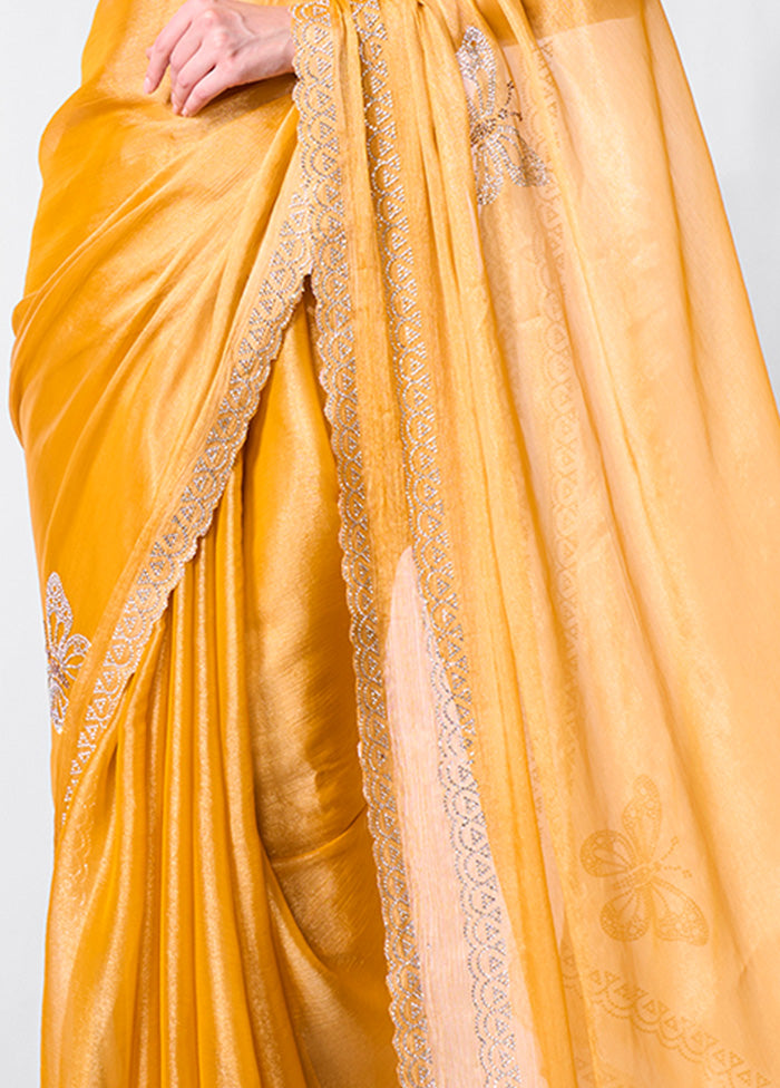 Yellow Spun Silk Saree With Blouse Piece Cheap Sale 100% Guaranteed