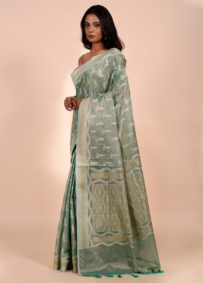 Green Tissue Silk Saree With Blouse Piece Popular Cheap Online