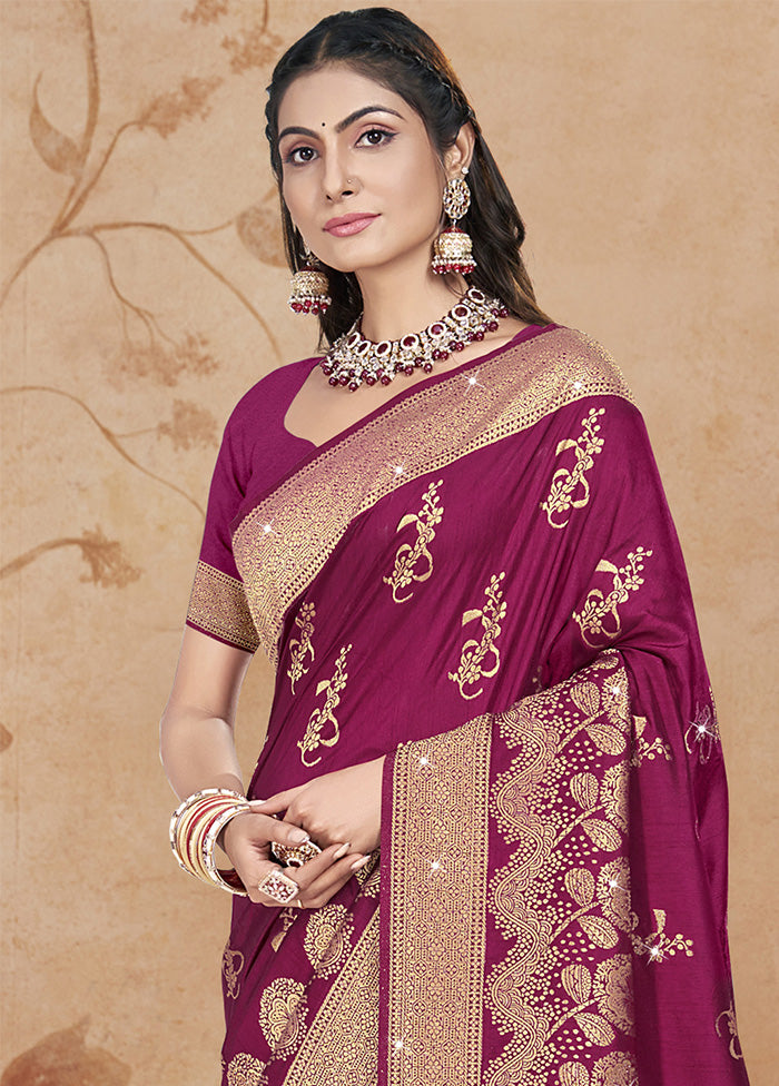 Wine Spun Silk Saree With Blouse Piece Discount For Sale