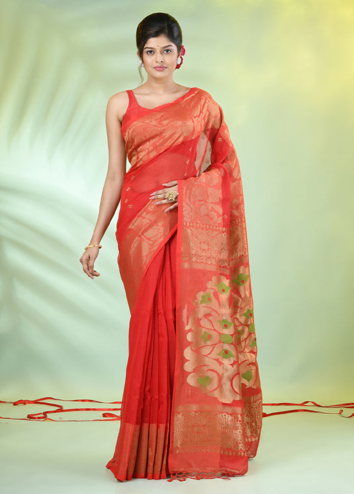 Red Pure Cotton Saree With Blouse Piece Discount Tumblr