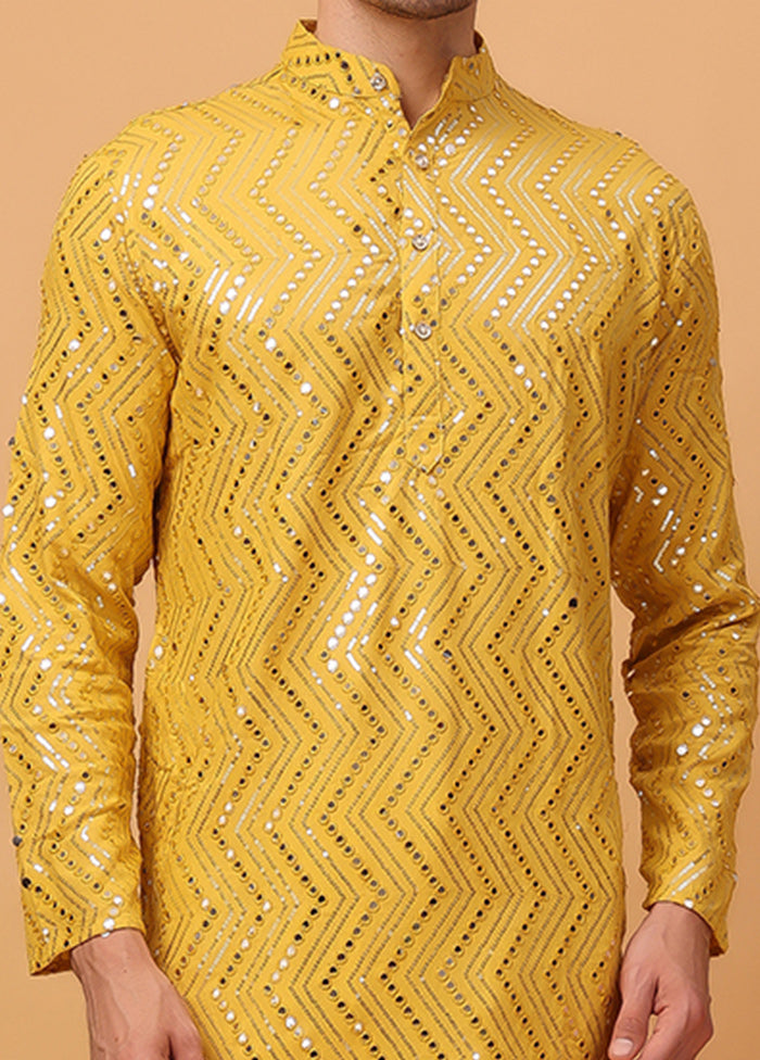 2 Pc Yellow Viscose Kurta Pajama Set Cheapest Online