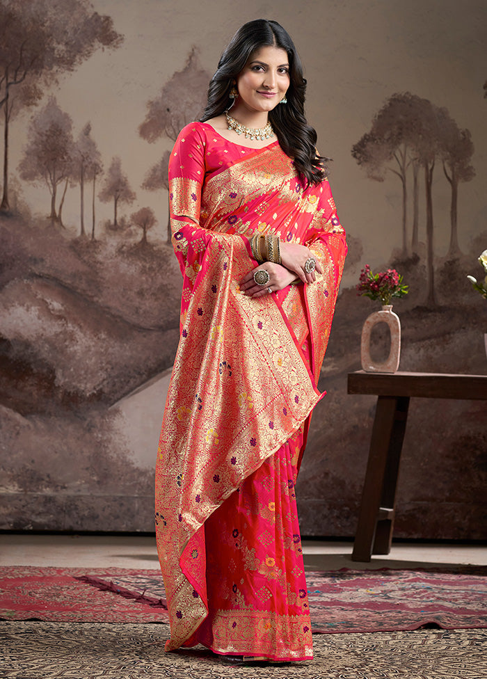 Red Spun Silk Saree With Blouse Piece Cheap Sale Online