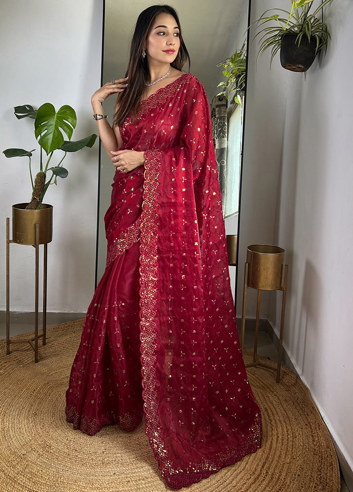 Maroon Spun Silk Saree With Blouse Piece Ebay Cheap Pice