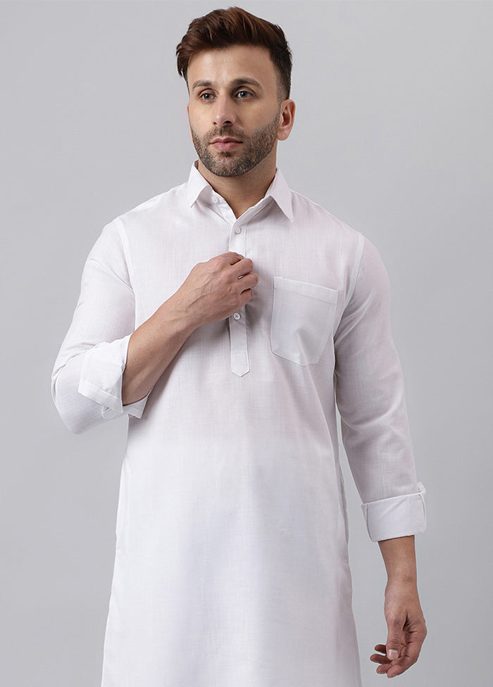 White Cotton Jacquard Long Kurta Buy Sale Online