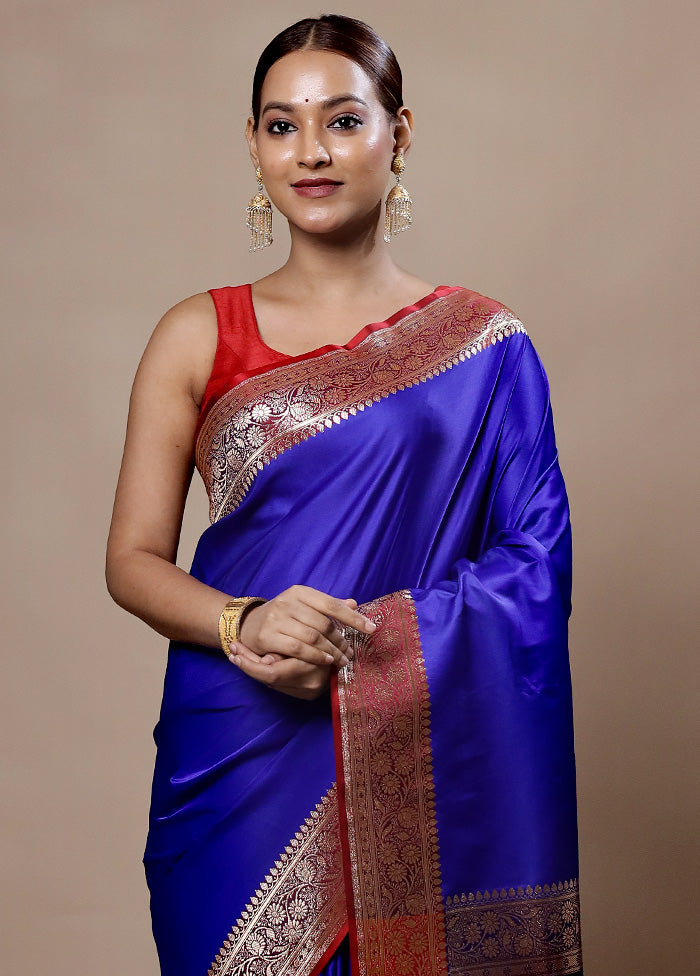 Blue Banarasi Silk Saree With Blouse Piece With Paypal