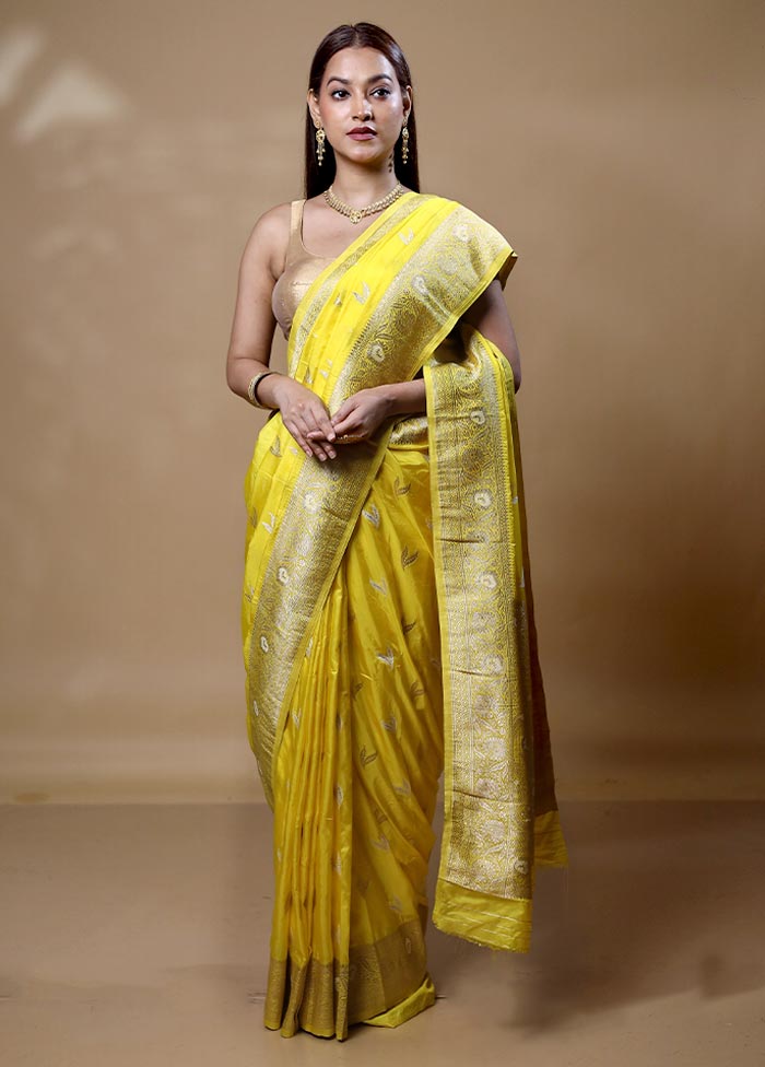 Yellow Dupion Silk Saree With Blouse Piece Lowest Pice Cheap Pice