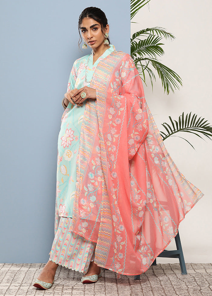 3 Pc Sky Blue Readymade Silk Dupatta Suit Set Extremely Cheap Online