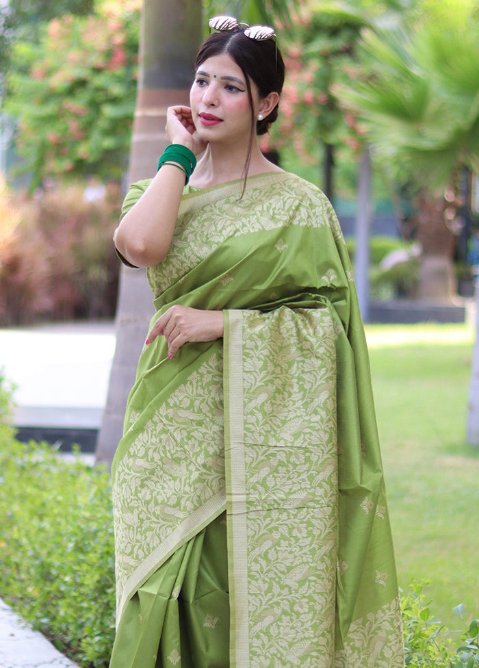 Mehendi Spun Silk Saree With Blouse Piece Sale Release Dates