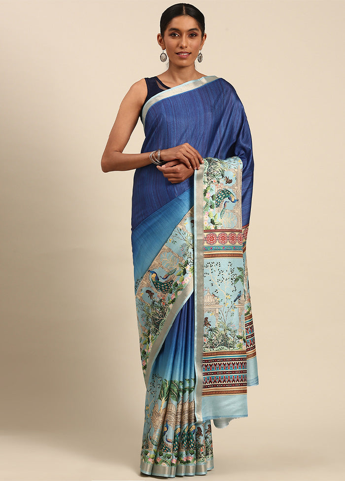 Blue Cotton Saree With Blouse Piece Pices Cheap Pice