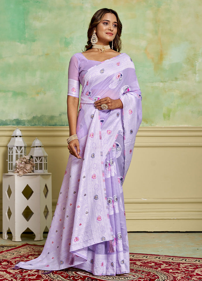 Lavender Cotton Saree With Blouse Piece Free Shipping Discounts