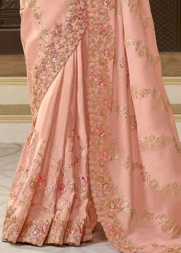 Peach Spun Pure Silk Saree With Blouse Piece Free Shipping Order