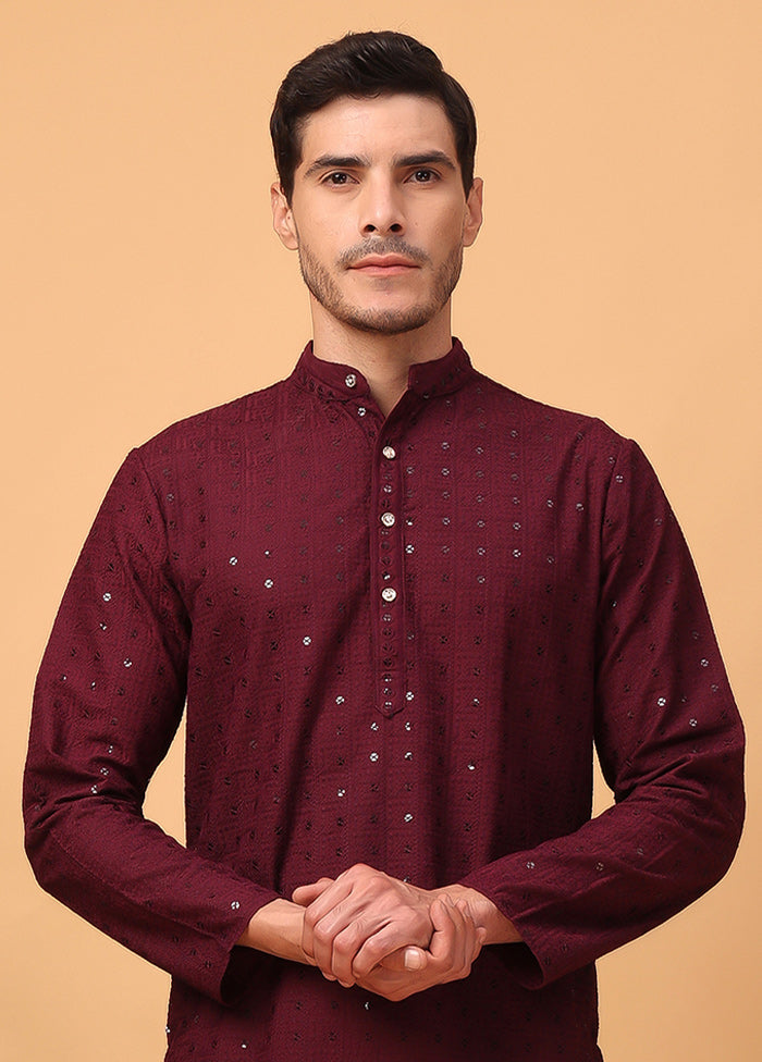 Maroon Viscose Embroidered Kurta Outlet The Cheapest