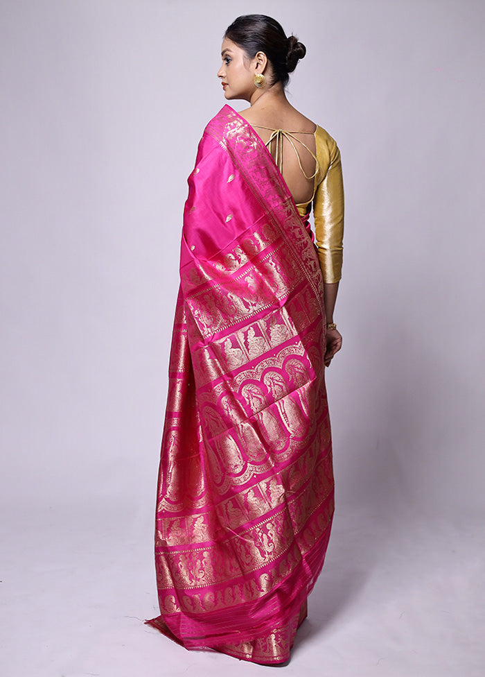 Pink Handloom Baluchari Pure Silk Saree With Blouse Piece Sale Low Pice