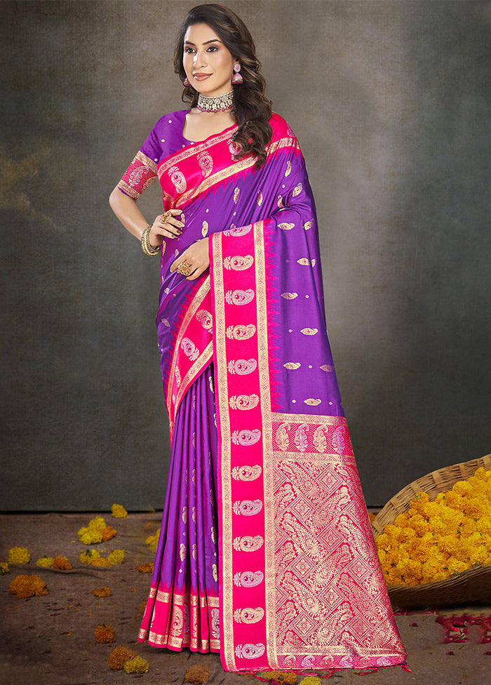 Purple Dupion Silk Saree With Blouse Piece Official Site Sale Online