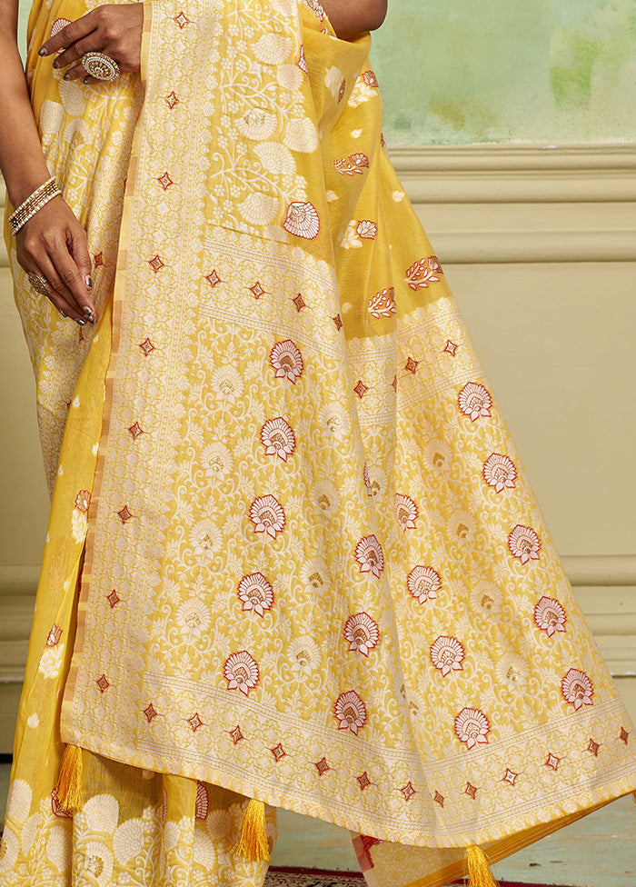 Yellow Cotton Saree With Blouse Piece Free Shipping Best Store To Get