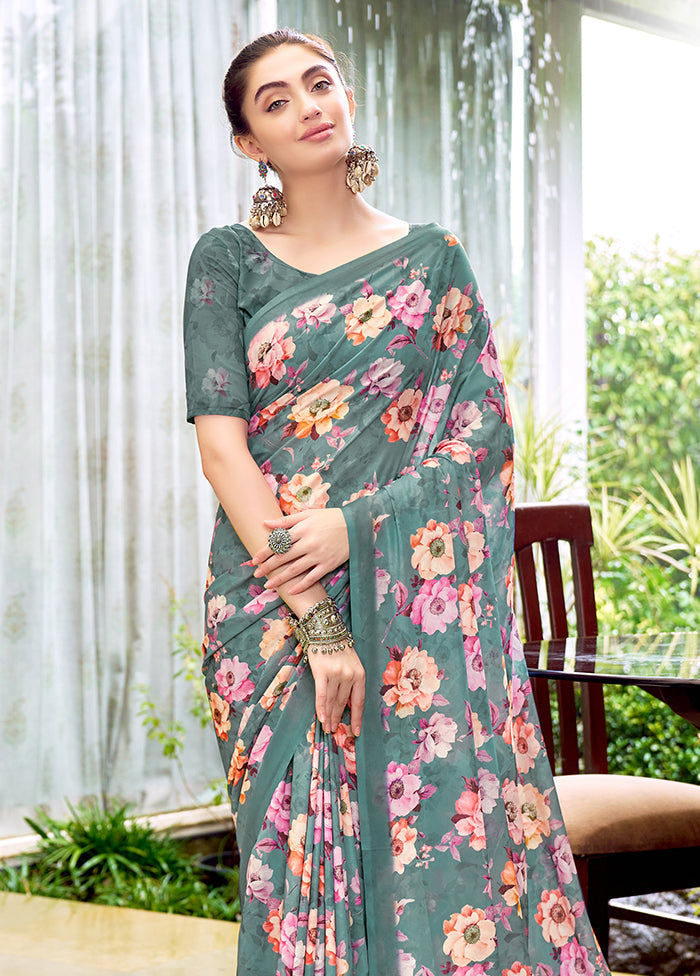 Grey Georgette Saree With Blouse Piece Cheap With Paypal