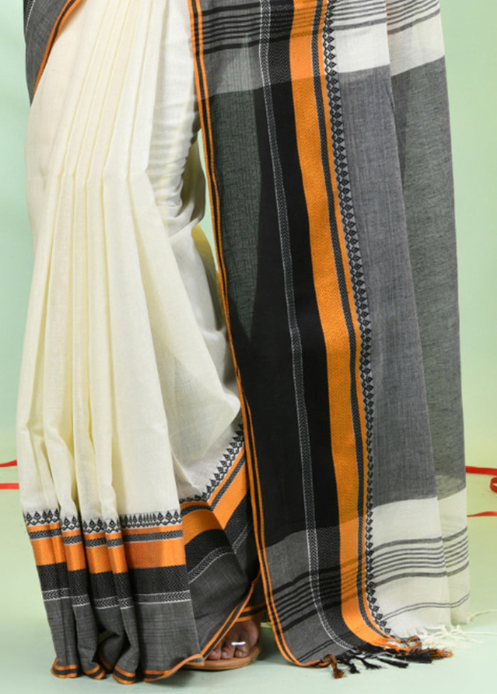 Off White Cotton Saree With Blouse Piece Cheap Sale Geniue Stockist