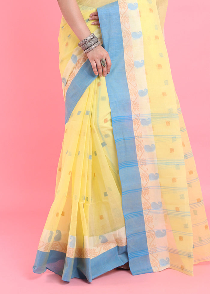 Yellow Cotton Woven Work Saree Without Blouse Piece Looking For