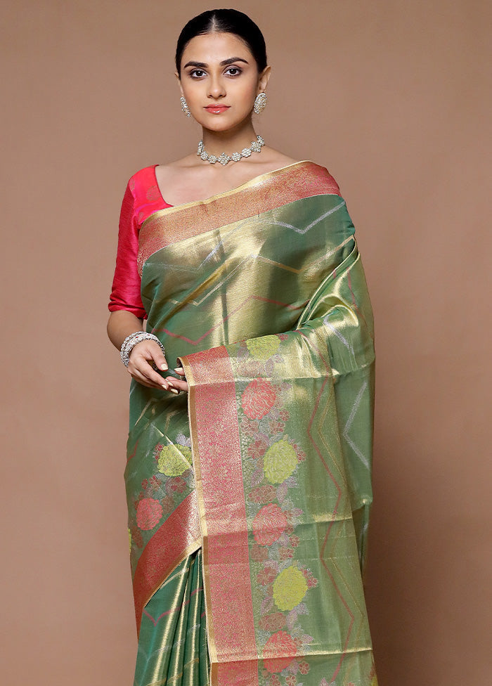 Green Tissue Silk Saree With Blouse Piece Discount Many Kinds Of