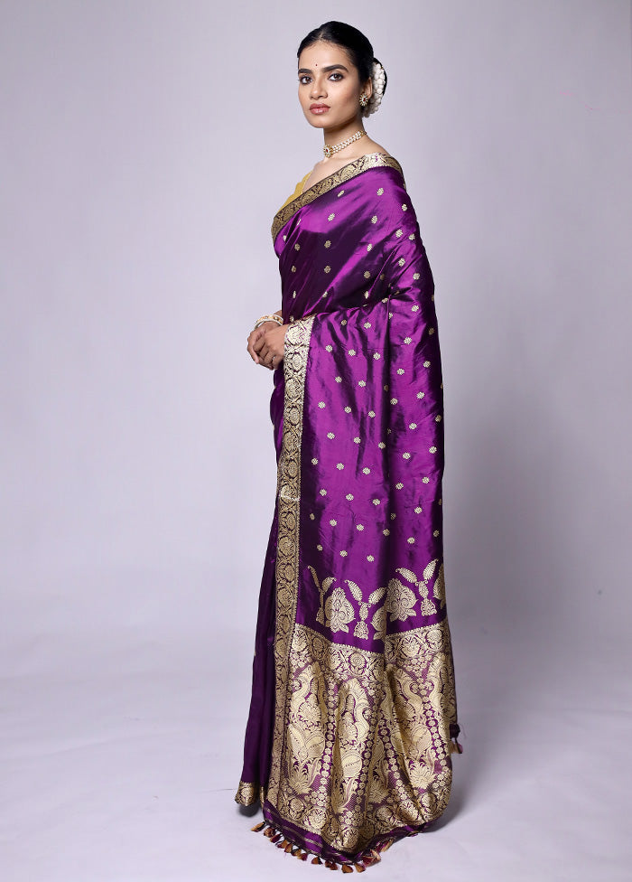 Purple Handloom Assam Pure Silk Saree With Blouse Piece Clearance Deals