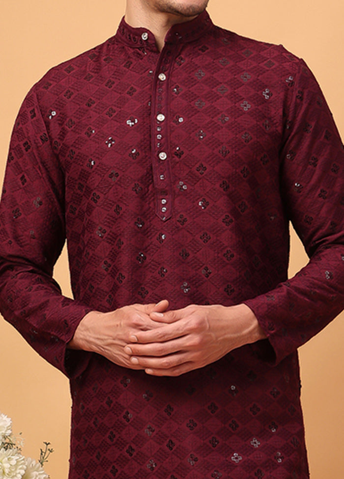 2 Pc Maroon Viscose Kurta Pajama Set Free Shipping Sale Online