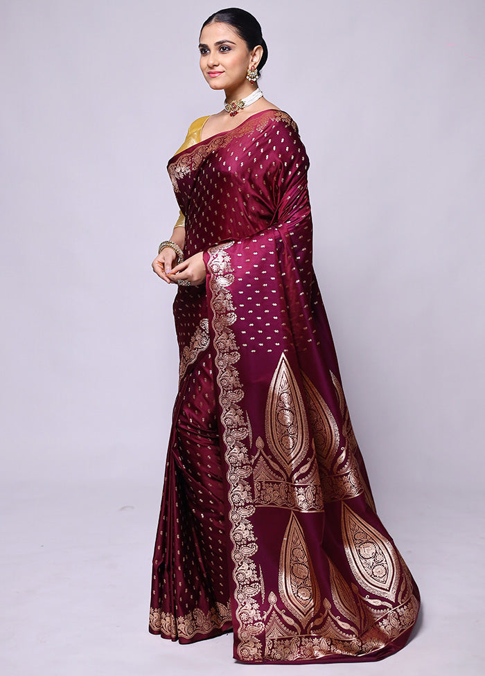 Purple Banarasi Silk Saree With Blouse Piece Outlet Visit