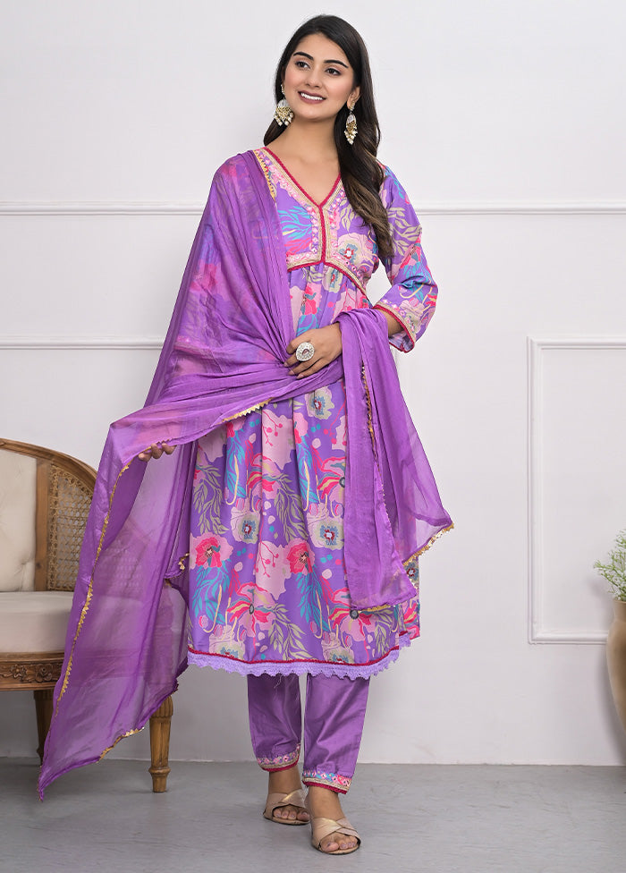 3 Pc Purple Readymade Silk Suit Set Online Online Cheap Pice