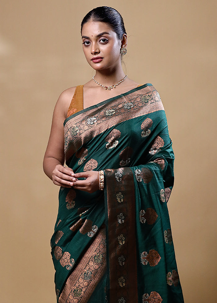 Green Dupion Silk Saree With Blouse Piece Cost Online