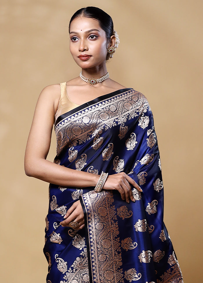 Blue Banarasi Silk Saree With Blouse Piece Inexpensive Cheap Online