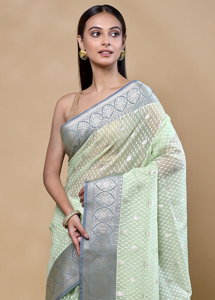 Green Kora Silk Saree With Blouse Piece Discount Shop