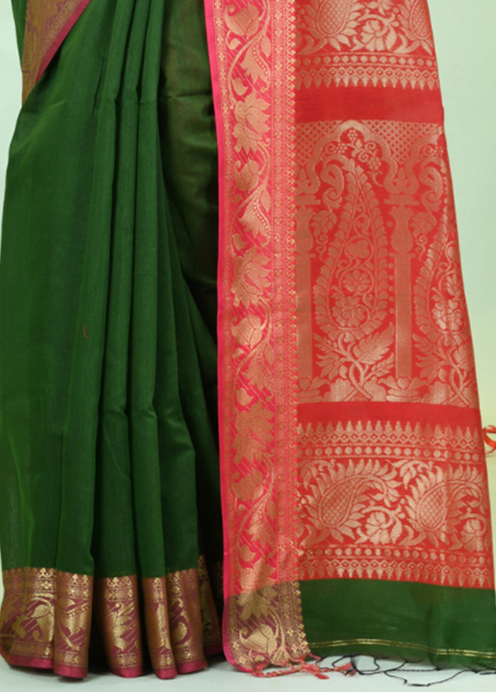 Green Pure Cotton Saree With Blouse Piece Outlet Discount Sale