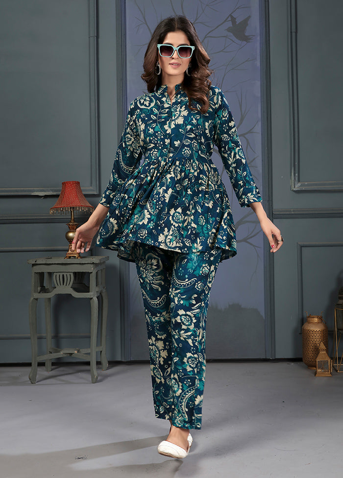 2 Pc Teal Readymade Rayon Coord Set Cheapest Pice Sale Online