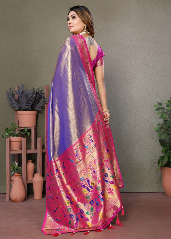 Purple Banarasi Silk Saree With Blouse Piece Popular Cheap Online