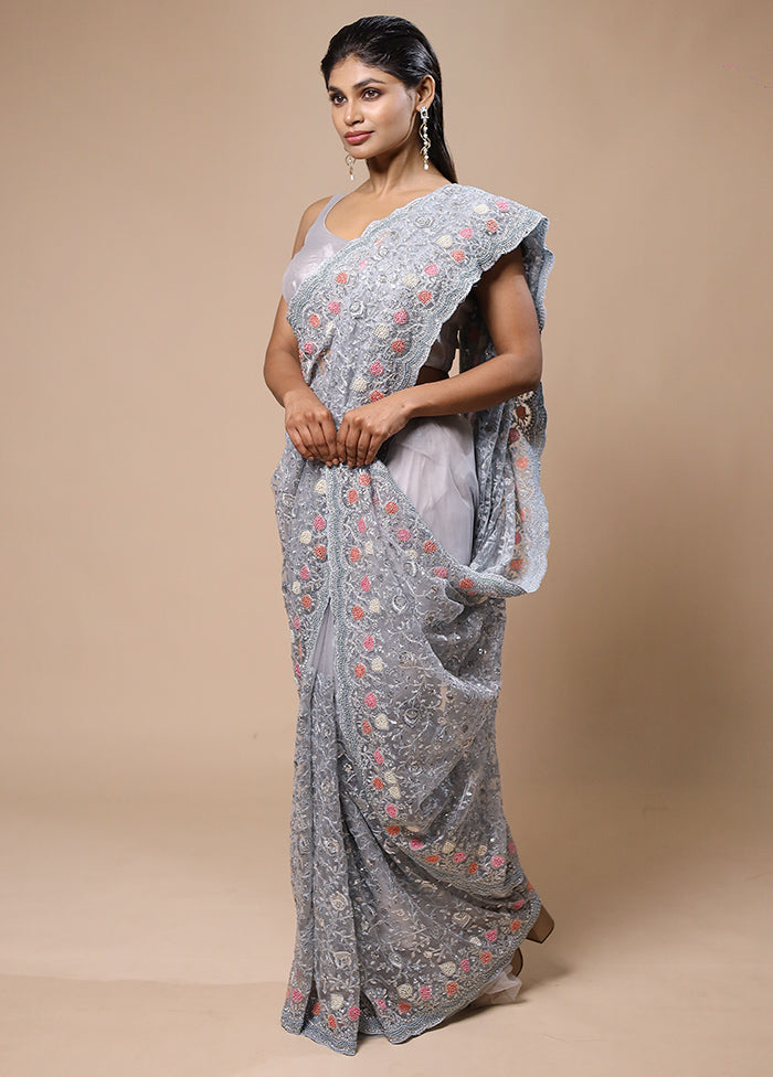 Grey Pure Handloom Silk Saree With Blouse Piece Sale Professional